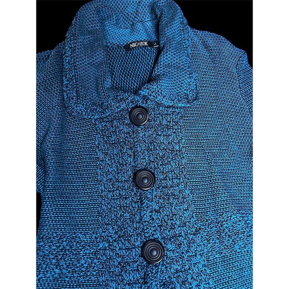 NIC+ZOE Women's L Blue Geometric Long Sleeve Button-Up Jacket - Picture 4 of 8